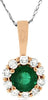 .90CT DIAMOND & AAA EMERALD 14KT ROSE GOLD ROUND CLASSIC FLOWER FLOATING PENDANT