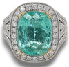 EXTRA LARGE 7.53CT DIAMOND & AAA PARAIBA TOURMALINE 18K 2 TONE GOLD 3D HALO RING