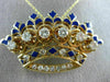 ANTIQUE 1.26CT DIAMOND & AAA BLUE ENAMEL 14K YELLOW GOLD CROWN PIN PENDANT 20798