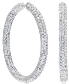 3.08CT DIAMOND 14KT WHITE GOLD 3D CLASSIC 3 ROW INSIDE OUT HOOP HANGING EARRINGS