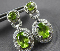 2.25CT DIAMOND & AAA PERIDOT 14KT WHITE GOLD OVAL & ROUND HALO HANGING EARRINGS