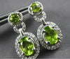 2.25CT DIAMOND & AAA PERIDOT 14KT WHITE GOLD OVAL & ROUND HALO HANGING EARRINGS