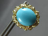 LARGE .25CT DIAMOND & AAA TURQUOISE 14K YELLOW GOLD 3D OVAL STUD EARRINGS #27843