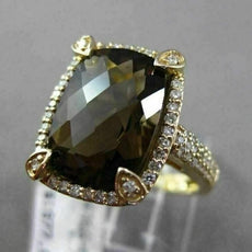 ESTATE MASSIVE 6.92CT DIAMOND & SMOKY TOPAZ 14KT YELLOW GOLD HALO FILIGREE RING