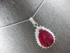 EXTRA LARGE 14.07CT DIAMOND & AAA RUBY 14KT WHITE GOLD 3D HALO PENDANT #28018