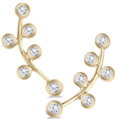 ESTATE .25CT DIAMOND 14KT YELLOW GOLD 3D CLASSIC MULTI LEAF EAR CLIMBER EARRINGS