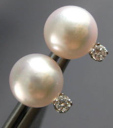 .09CT DIAMOND & AAA LIGHT PINK SOUTH SEA PEARL 14KT WHITE GOLD 3D STUD EARRINGS