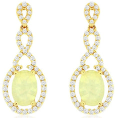 1.42CT DIAMOND & AAA OPAL 14K YELLOW GOLD OVAL & ROUND INFINITY HANGING EARRINGS