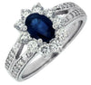 1.84CT DIAMOND & AAA SAPPHIRE 14K WHITE GOLD 3D OVAL & ROUND CLASSIC FLOWER RING