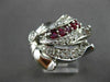 ANTIQUE .91CT OLD MINE DIAMOND RUBY 14KT WHITE GOLD FILIGREE COCKTAIL RING 20824