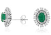.98CT DIAMOND & AAA EMERALD 14K WHITE GOLD OVAL & ROUND FILIGREE FLOWER EARRINGS