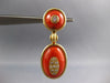 ANTIQUE EXTRA LARGE 1.20CT DIAMOND & AAA CORAL 18KT YELLOW GOLD EARRINGS #27217