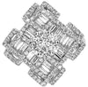 LARGE 1.29CT DIAMOND 18K WHITE GOLD 3D ROUND & BAGUETTE FLOWER MULTI SQUARE RING