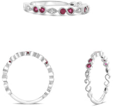ESTATE .19CT DIAMOND & AAA RUBY 14K WHITE GOLD 3D CLASSIC INFINITY LEAF FUN RING