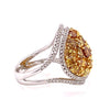 LARGE 3.83CT MULTI COLOR DIAMOND 18KT 2 TONE GOLD MULTI SHAPE CLUSTER OVAL RING