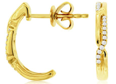 .08CT DIAMOND 14KT YELLOW GOLD 3D CRISS CROSS UMBREALLA LOVE HANGING EARRINGS