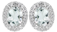 ESTATE .68CT DIAMOND & AAA GREEN AMETHYST 14KT WHITE GOLD 3D OVAL STUD EARRINGS