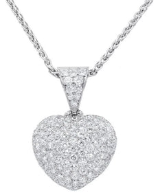 4.8CT DIAMOND 18KT WHITE GOLD 3D ROUND CLASSIC PUFF HEART LOVE FLOATING PENDANT
