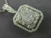 ESTATE EXTRA LARGE 2.07CT ROUND BAGUETTE DIAMOND 14K WHITE GOLD CLUSTER PENDANT