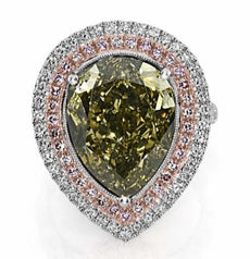 EXTRA LARGE 11.03CT WHITE PINK & GREEN DIAMOND 18KT WHITE & ROSE GOLD HALO RING