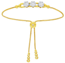 .95CT DIAMOND 18KT YELLOW GOLD 3D 3 FLOWER PAST PRESENT FUTURE FLOATING BRACELET