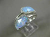 ESTATE .27CT DIAMOND & AAA OPAL 14KT WHITE GOLD 3D HALO CIRSS CROSS DOUBLE RING