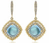 3.40CT DIAMOND & AAA CABOCHON BLUE TOPAZ 14KT YELLOW GOLD HALO HANGING EARRINGS