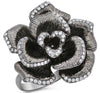 ESTATE LARGE .35CT DIAMOND 18KT BLACK GOLD 3D HANDCRAFTED ROSE FLOWER LOVE RING