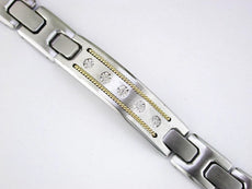 .10CT DIAMOND 14K YELLOW GOLD & STAINLESS STEEL 5 STONE ETOILE BAR MENS BRACELET