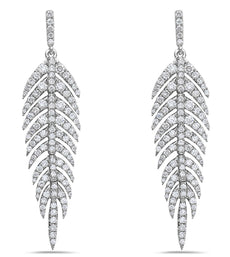 ESTATE LARGE 1.90CT DIAMOND 18KT WHITE GOLD CLASSIC MULTI LEAF HANGING EARRINGS