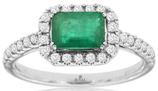 1.33CT DIAMOND & AAA EMERALD 14KT WHITE GOLD 3D ROUND & BAGUETTE FRIENDSHIP RING