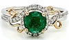 1.30CT DIAMOND & AAA EMERALD 18K 2 TONE GOLD 3D CRISS CROSS FRIENDSHIP LOVE RING
