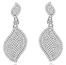 1.37CT DIAMOND 14K WHITE GOLD 3D CLASSIC DOUBLE LEAF FLOWER FUN HANGING EARRINGS