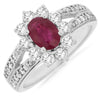 ESTATE 1.74CT DIAMOND & AAA RUBY 14KT WHITE GOLD 3D OVAL & ROUND FLOWER FUN RING