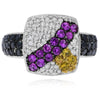 1.56CT WHITE & BLACK DIAMOND & AAA PINK & YELLOW SAPPHIRE 14K WHITE GOLD 3D RING