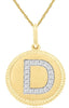 .08CT DIAMOND 14KT YELLOW GOLD 3D CLASSIC D INITIAL CIRCULAR FLOATING PENDANT