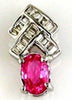 ESTATE .77CT DIAMOND & AAA PINK SAPPHIRE 14K WHITE GOLD OVAL & BAGUETTE PENDANT