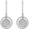 ESTATE .40CT DIAMOND 14KT WHITE GOLD 3D CLUSTER FLOWER CIRCULAR HANGING EARRINGS