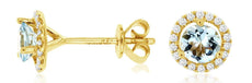 .79CT DIAMOND & AAA AQUAMARINE 14KT YELLOW GOLD ROUND HALO MARTINI STUD EARRINGS