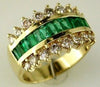 WIDE 2.40CT DIAMOND & EMERALD 14KT YELLOW GOLD ROUND & BAGUETTE ANNIVERSARY RING