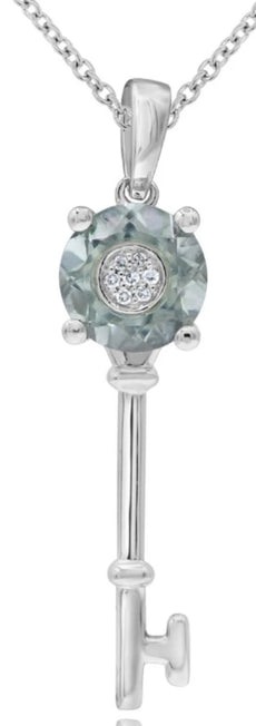 1.69CT DIAMOND & AAA GREEN AMETHYST 14KT WHITE GOLD ETOILE LOVE FLOATING PENDANT