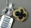 ESTATE .23CT DIAMOND & ONYX 14KT TWO TONE GOLD 3D DOUBLE FLOWER FLOATING PENDANT
