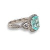 LARGE 4.5CT DIAMOND & AAA PARAIBA TOURMALINE 18KT WHITE GOLD 3D DOUBLE HALO RING