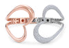 LARGE 4.25CT DIAMOND 18KT WHITE & ROSE GOLD 3D DOUBLE HEART CUFF BANGLE BRACELET