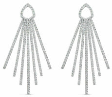 ESTATE 4.05CT DIAMOND 18K WHITE GOLD 3D CLASSIC MULTI SUN BURST HANGING EARRINGS