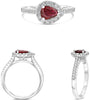 1.01CT DIAMOND & AAA RUBY PLATINUM 3D PEAR SHAPE & ROUND 3 PRONG ENGAGEMENT RING
