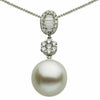 ESTATE .50CT DIAMOND & AAA SOUTH SEA PEARL 18K WHITE GOLD FLOWER CLUSTER PENDANT