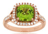 LARGE 2.40CT DIAMOND & AAA PERIDOT 14KT ROSE GOLD CUSHION SQUARE HALO FUN RING