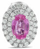 ESTATE 1.71CT DIAMOND & AAA PINK SAPPHIRE 18KT WHITE GOLD  OVAL 3D STUD EARRINGS