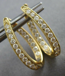 ESTATE .65CT DIAMOND 14KT YELLOW GOLD 3D INSIDE OUT OVAL HOOP HANGING EARRINGS